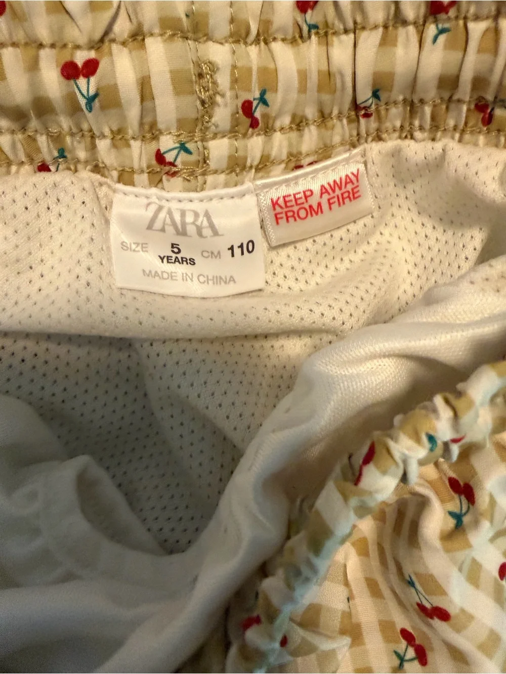 Zara Kids Boys Olive Gingham Cherry Swim Shorts, 5T
